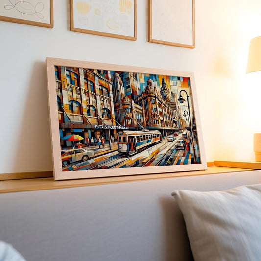 Pitt Street Mall Wall Art - Sydney Travel Print & Australia Gift, Modern Travel Poster, Housewarming Decor, Aussie Cityscape Art