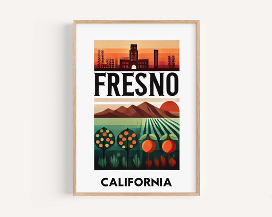Fresno Print California Wall Art Travel Decor College Gift Housewarming Cali Artwork Home Decor California Gift