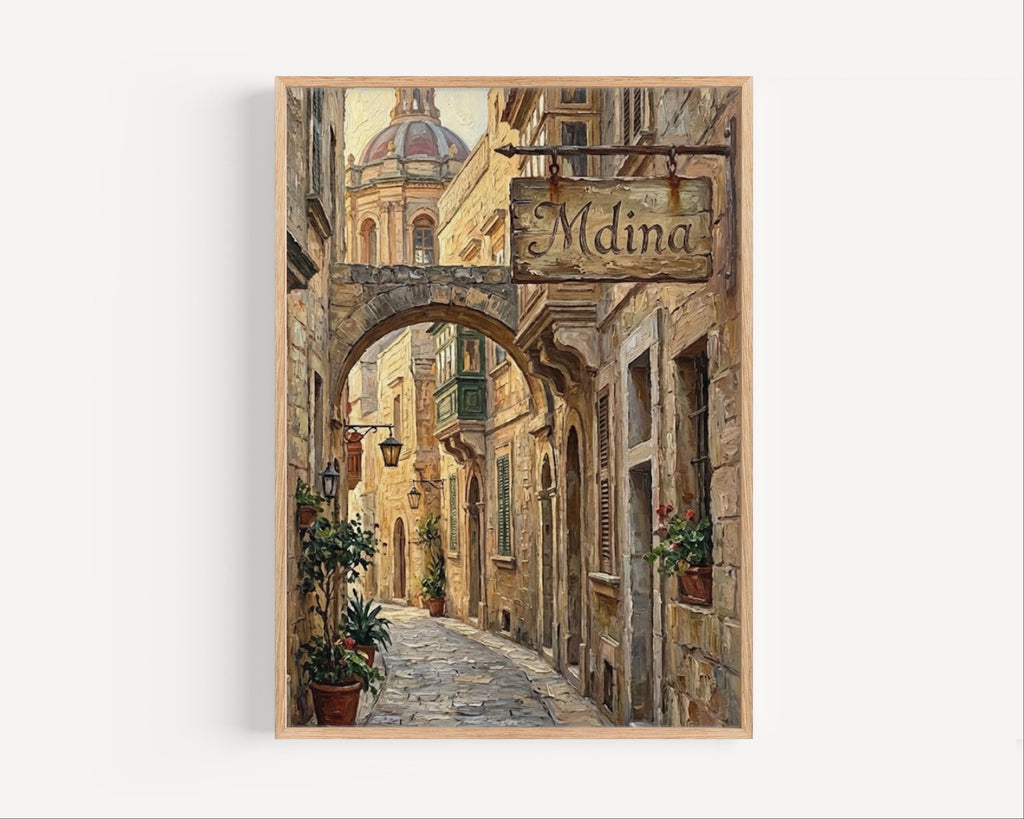 Mdina Street Sign Art Print: Malta Walled City Travel Poster Decor