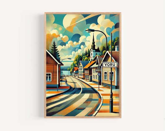 Voru Art Travel Poster – Estonia City Wall Print, European Artwork, Housewarming Gift, Voru Travel Decor, Unique Estonia Art Illustration