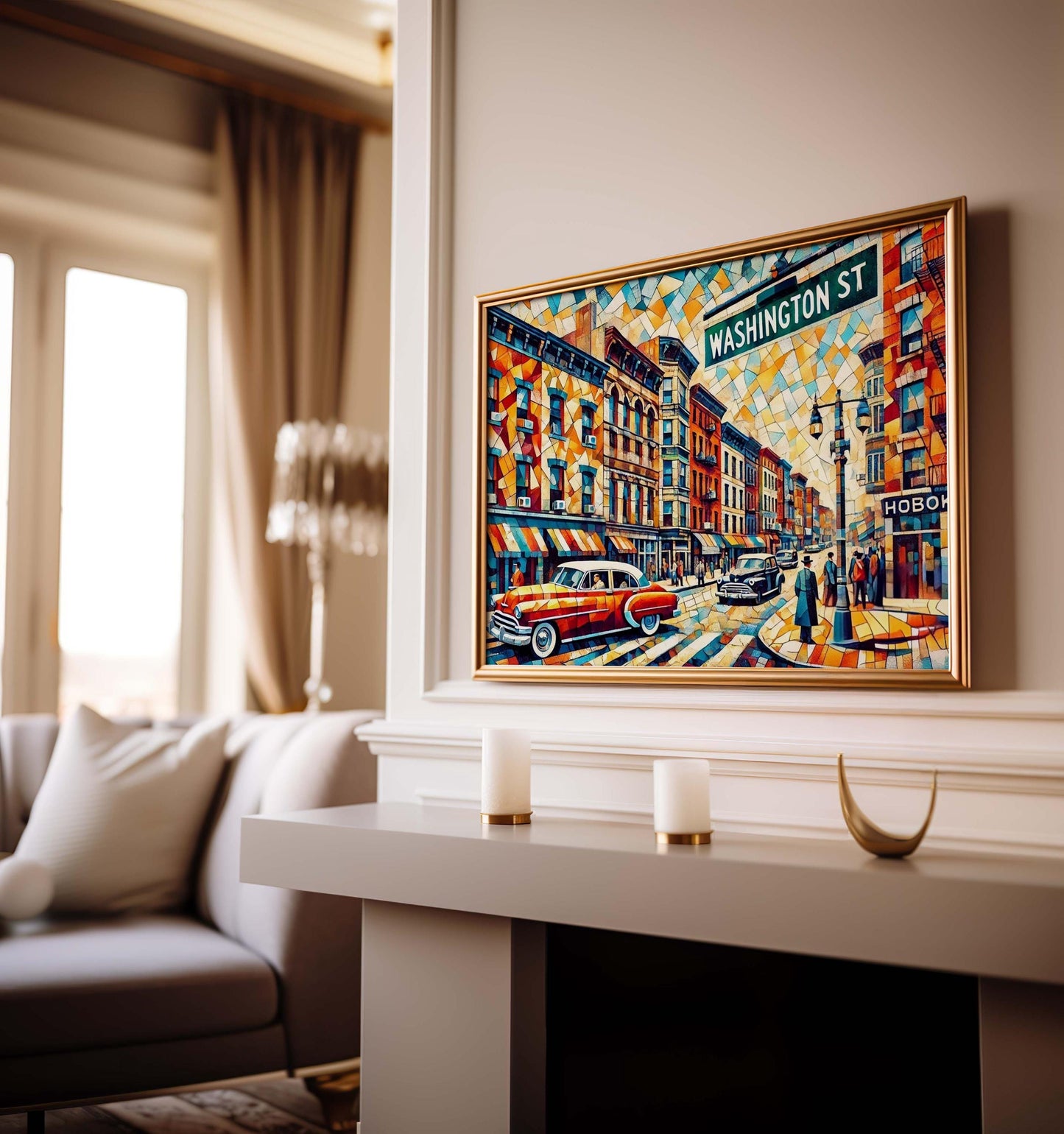 Washington Street Wall Art - Hoboken Cubism Print, Jersey City Travel Poster, Hudson County Housewarming Gift, Modern Abstract Decor