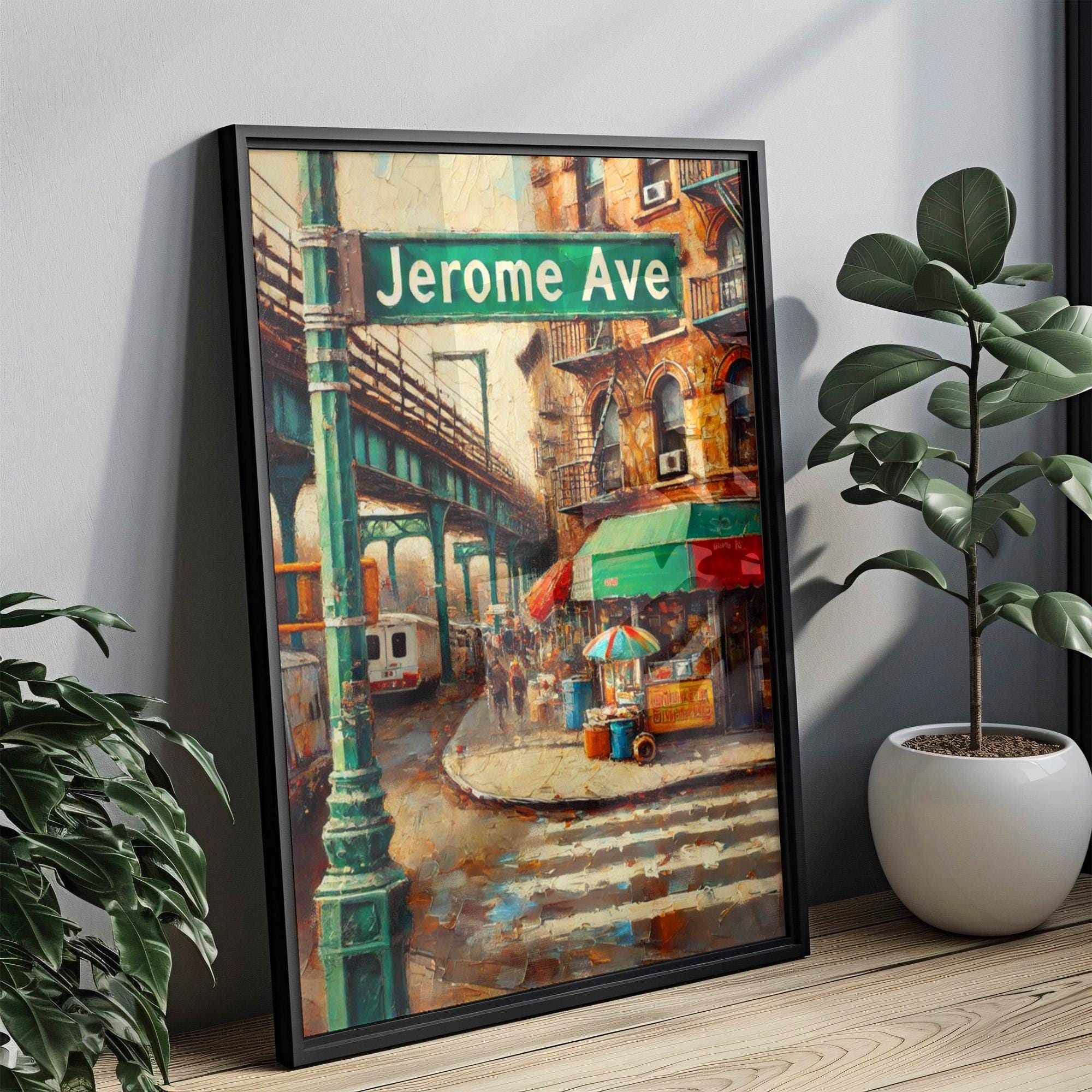 Jerome Avenue Oil Painting Art Print: Bronx NYC Street Sign Travel Poster