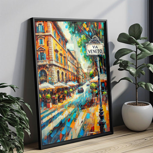 Via Veneto Wall Art Print - Rome Travel Poster, Italy Gift, Italian Decor, Housewarming Present, Vintage Italy Art, Via Veneto Street Print