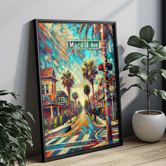 MacDill Ave Print Tampa Wall Art, Florida Travel Poster, Housewarming & Florida Gift, Modern Home Decor, Tampa Bay Art Illustration