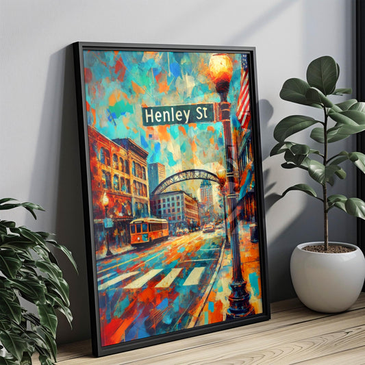 Knoxville Henley St Wall Art Print – Tennessee Travel Poster, Knoxville Gift, Housewarming Decor, Tennessee Art, Vintage Style Travel Print