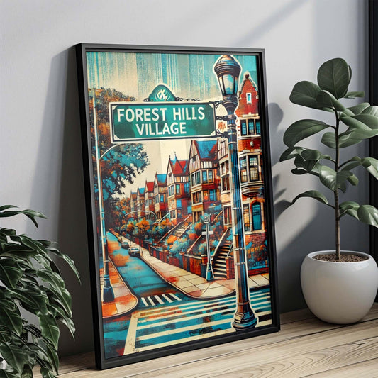 Forest Hills Village Wall Art Print - Queens Travel Poster, New York City Gift, Housewarming Decor