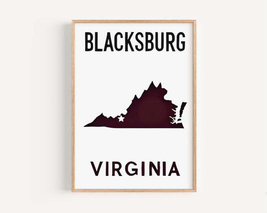 Blacksburg Print Wall Art – Virginia Travel Decor, College Gift & Housewarming VA Poster for Home