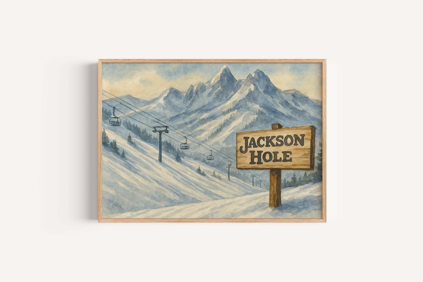 Jackson Hole Ski Mountain Watercolor Art Print