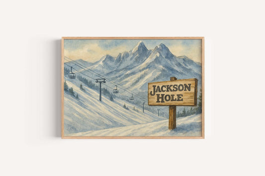 Jackson Hole Ski Mountain Watercolor Art Print