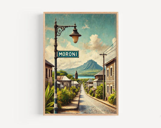 Comoros Wall Art Print - Moroni Travel Poster, Unique Comoros Souvenir, Housewarming Gift & Home Decor