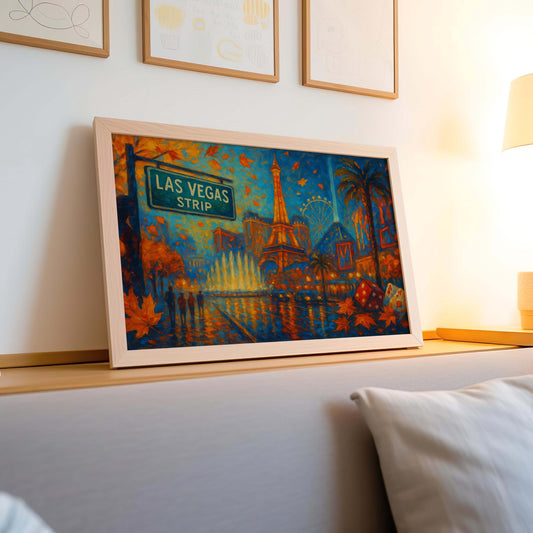 Las Vegas Strip Fall Print – Autumn Cityscape Wall Art, Vegas Boulevard Painting