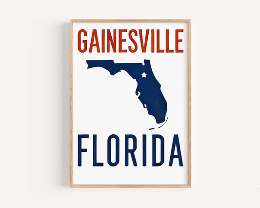 Gainesville Print Florida Wall Art | College and Travel Decor | Housewarming Gift | Florida Poster for Home & Office