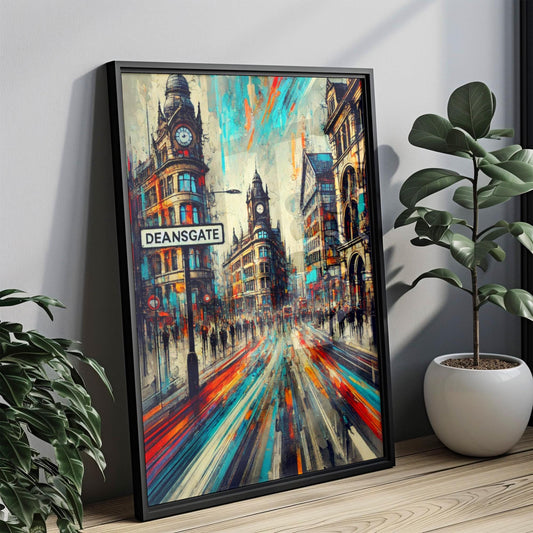 Deansgate Wall Art Print - Manchester Travel Poster, UK Souvenir & Housewarming Gift, Cityscape Home Decor