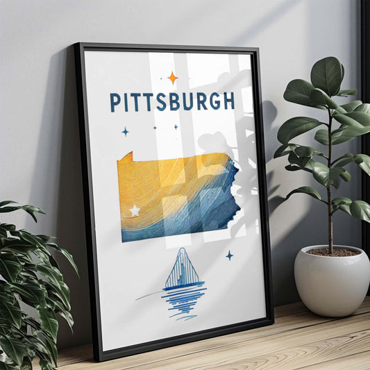 Pittsburg Print Pennsylvania Wall Art, Travel Home Decor, College Room Gift, Housewarming PA Poster, Pittsburgh City Skyline Illustration