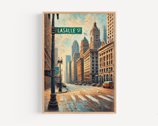 Chicago LaSalle Street Wall Art Print - Travel Poster, Illinois Gift, Modern Chicago Artwork, Housewarming Décor, Cityscape Illustration
