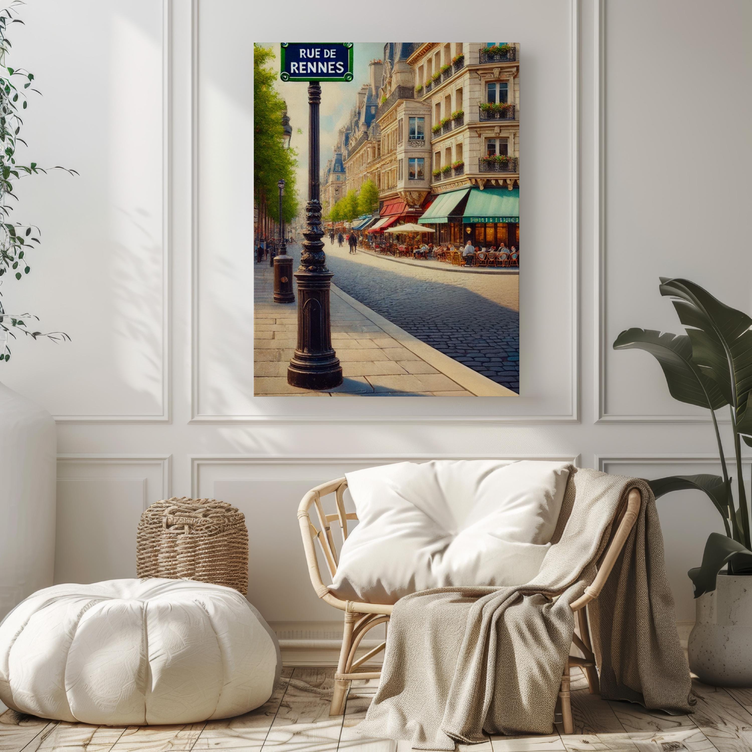 Paris Rue De Rennes Wall Art Print - French Travel Poster, Paris Gift, Housewarming Decor, Souvenir, Elegant Parisian Street Illustration