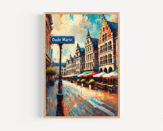 Belgium Oude Markt Wall Art Print – Leuven Travel Poster, Belgium Gift, Housewarming Decor, Belgium Artwork, Travel Print for Home