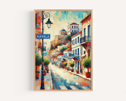 Kavala Art Greek City Wall Print, European Travel Poster, Housewarming Gift, Greece Artwork, Kavala Wall Decor, Mediterranean Style Poster