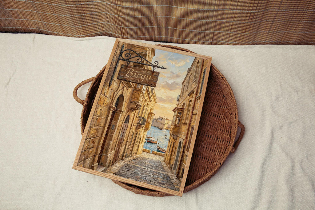 Birgu Street Sign Art Print: Malta Historic Harbor City Travel Poster