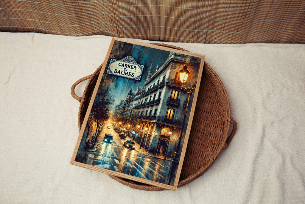 Carrer de Balmes Oil Painting Art Print: Barcelona Spain Street Sign Travel Poster