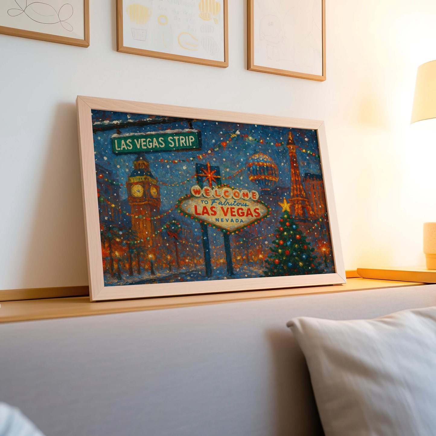 Las Vegas Christmas Art Print – Holiday City Lights Wall Decor, Vegas Strip Winter Scene