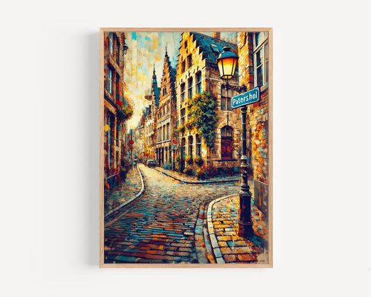Belgium Patershol Wall Art Print - Ghent Travel Poster, Unique Belgium Gift & Housewarming Decor, Belgium Artwork Collection