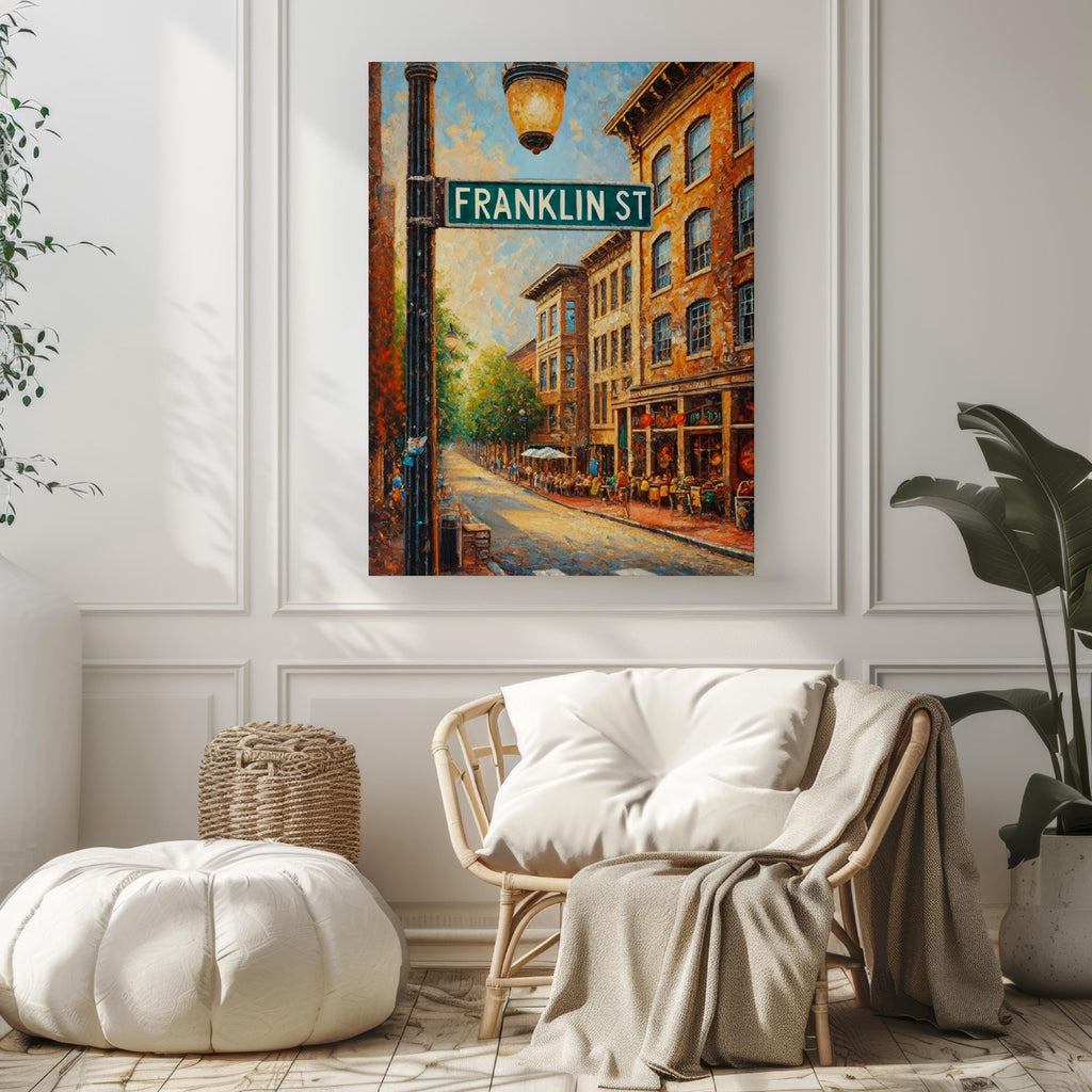 Chapel Hill Franklin St Wall Art Print - North Carolina Travel Poster, Chapel Hill Gift, Modern Home Decor, NC Map Illustration