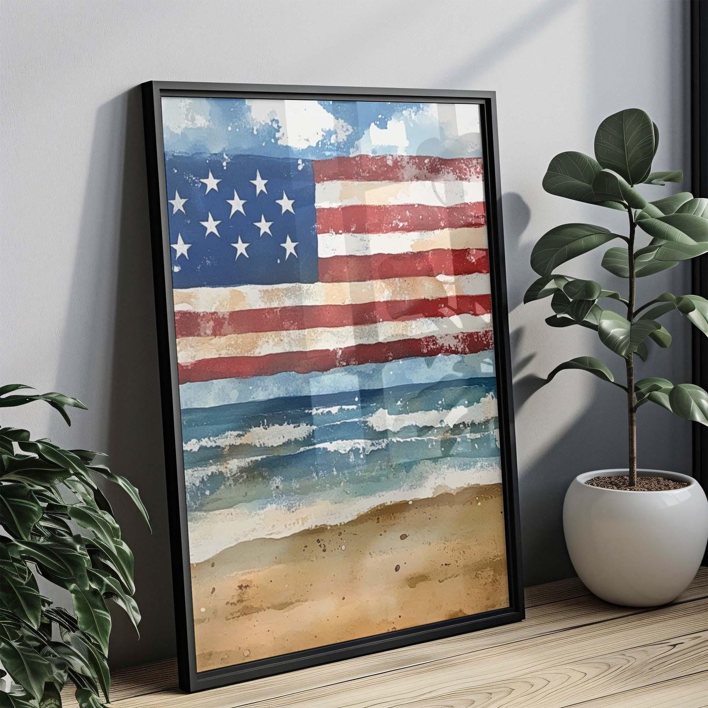 USA Beach Wall Art Patriotic Poster for Beach House Home Decor Summer United States Artwork