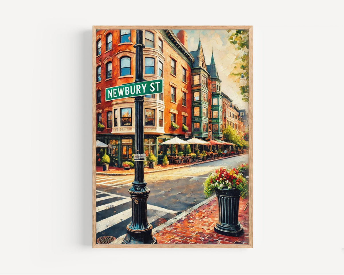 Newbury Street Cityscape Print - Boston, Massachusetts, USA