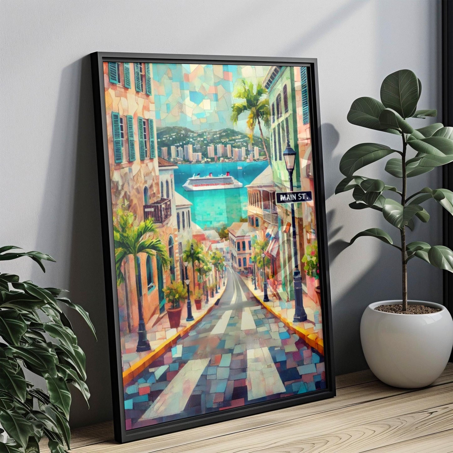 Caribbean Main St Wall Art - St Thomas Travel Print, Housewarming Gift, Caribbean Souvenir Poster, Tropical Island Decor