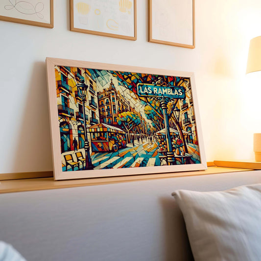 Las Ramblas Wall Art Print – Barcelona Travel Poster & Spain Souvenir, Housewarming Gift, Modern Cityscape Decor