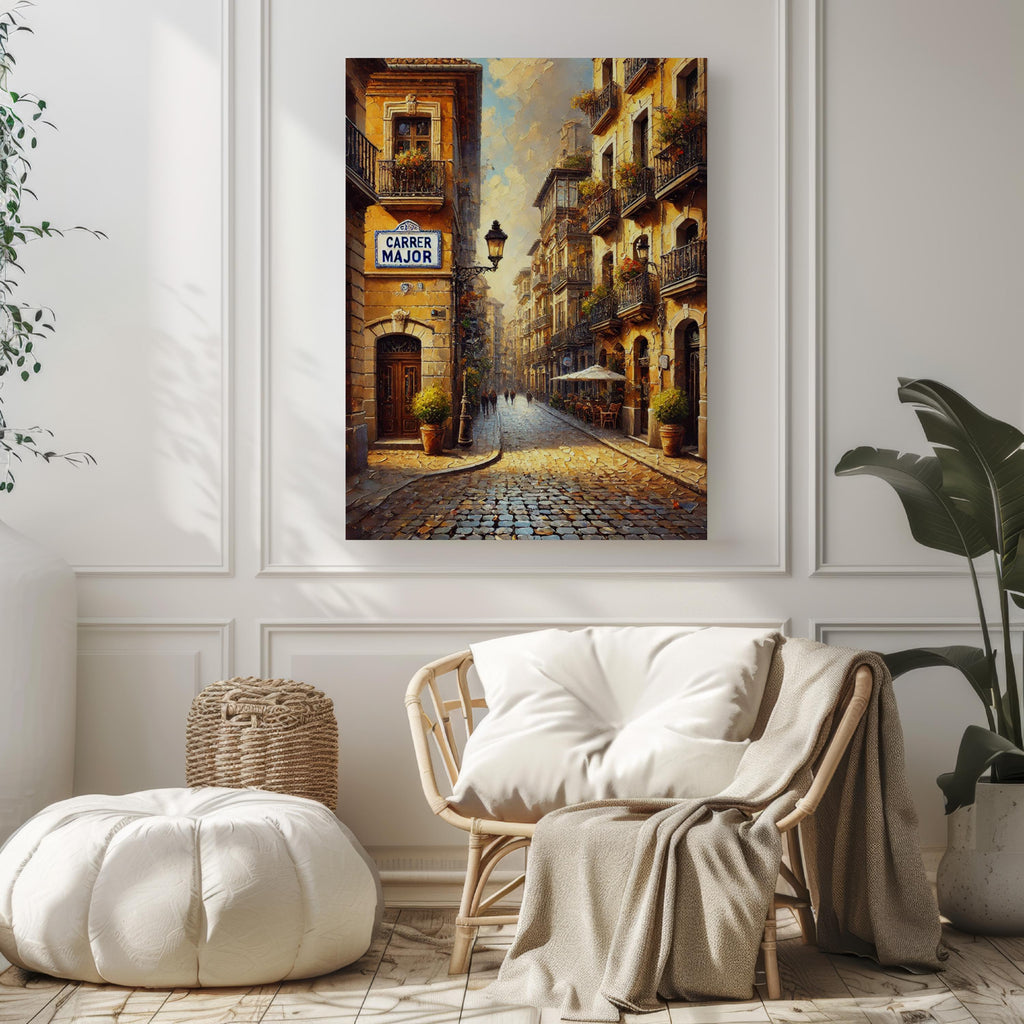 Carrer Major Street Sign Print: Catalonia Village Spain Travel Poster