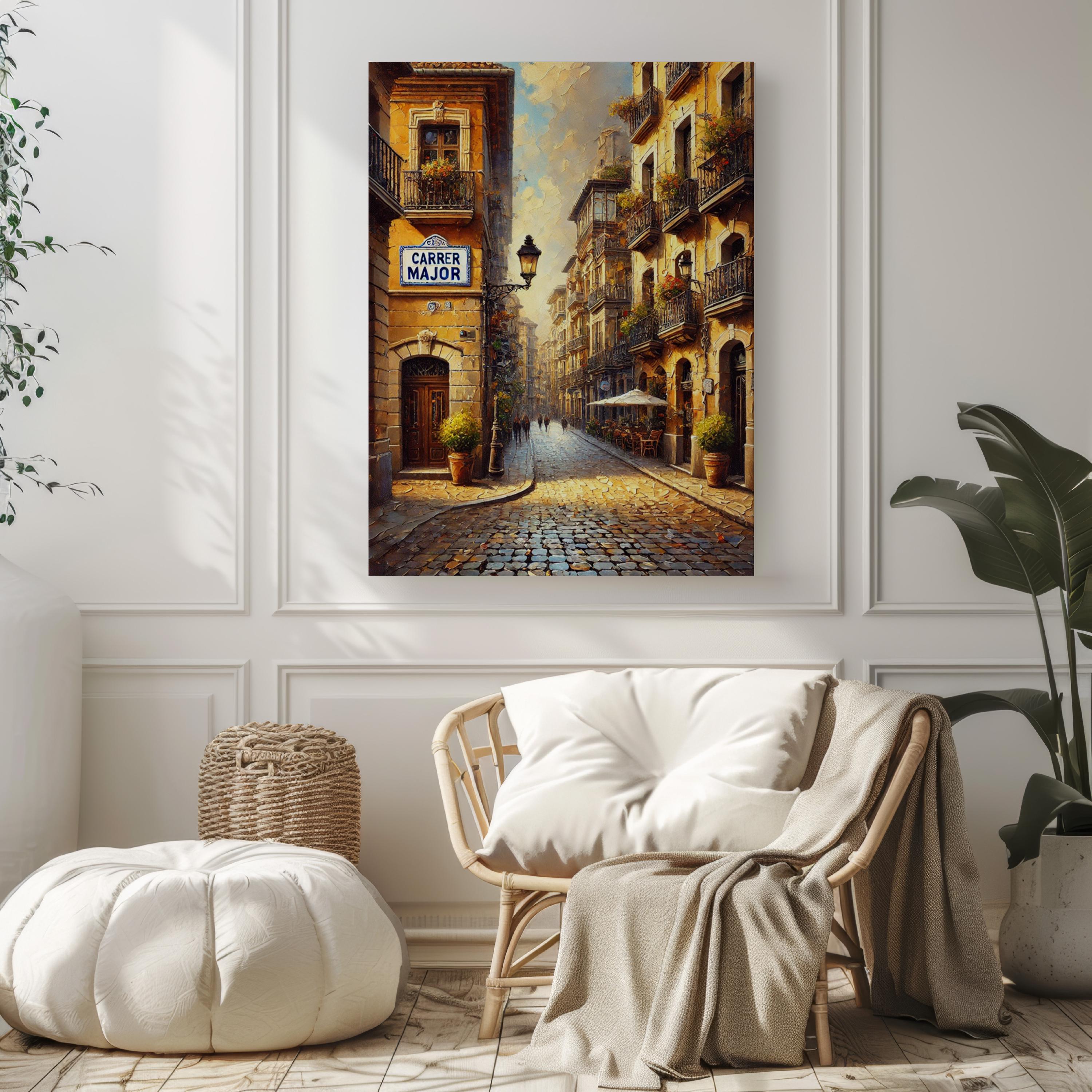 Carrer Major Street Sign Print: Catalonia Village Spain Travel Poster