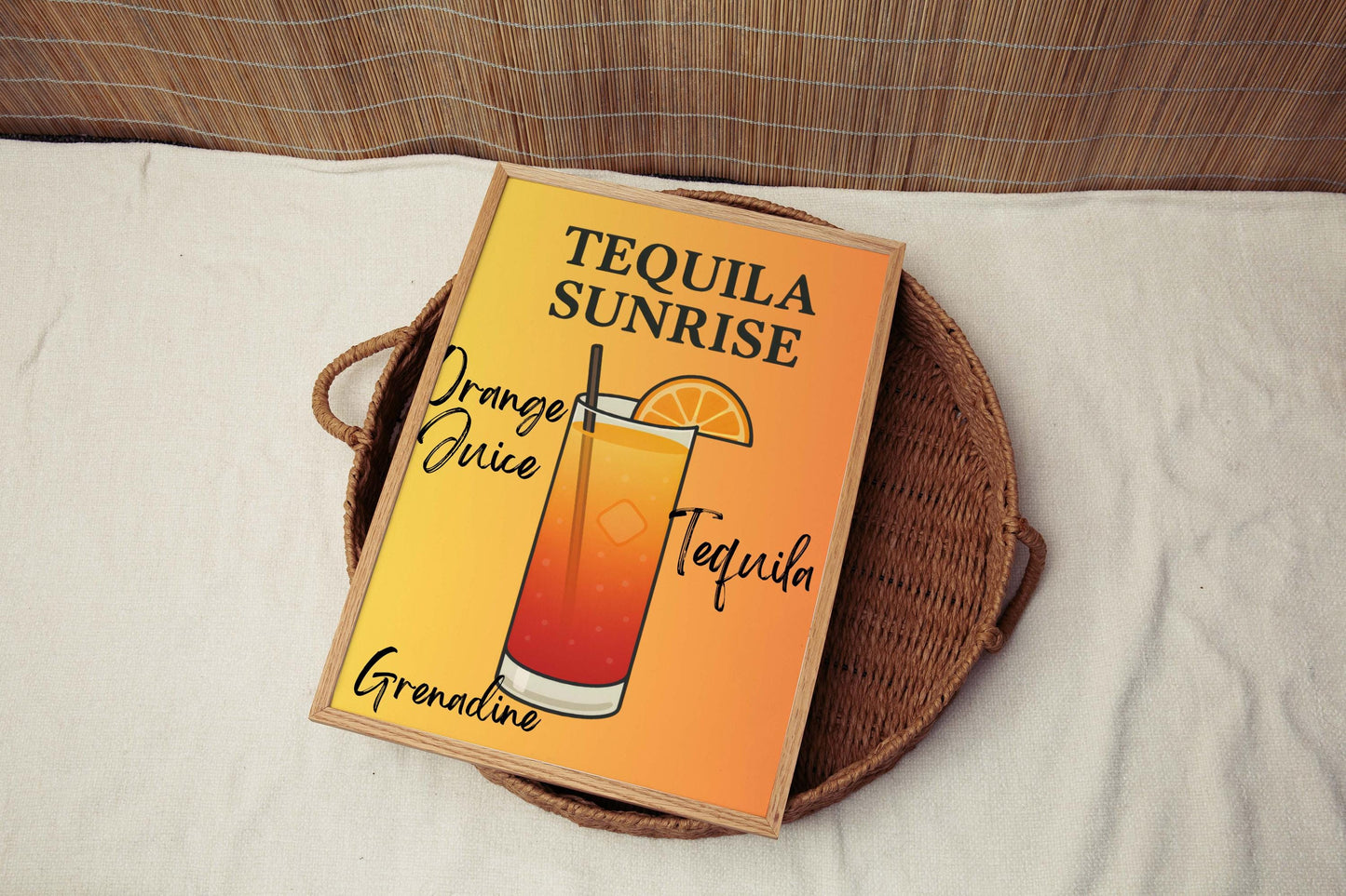 Tequila Sunrise Cocktail Print: Tropical Bar Art, Summer Decor