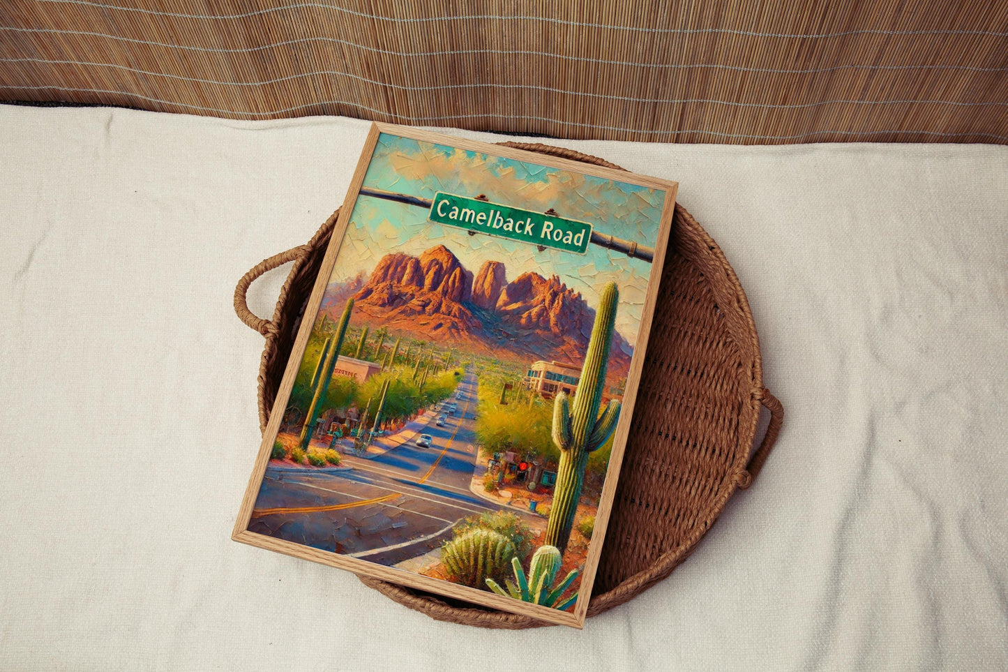 Camelback Road Wall Art, Arizona Street Sign Print, Phoenix Landscape Decor, Desert Cacti Scene, Travel Souvenir, Modern City Scene, Gift