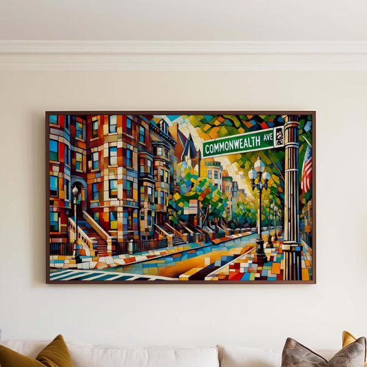 Commonwealth Avenue Wall Art Print - Boston Travel Poster, MA Gift, Housewarming Decor, Boston Cityscape Illustration