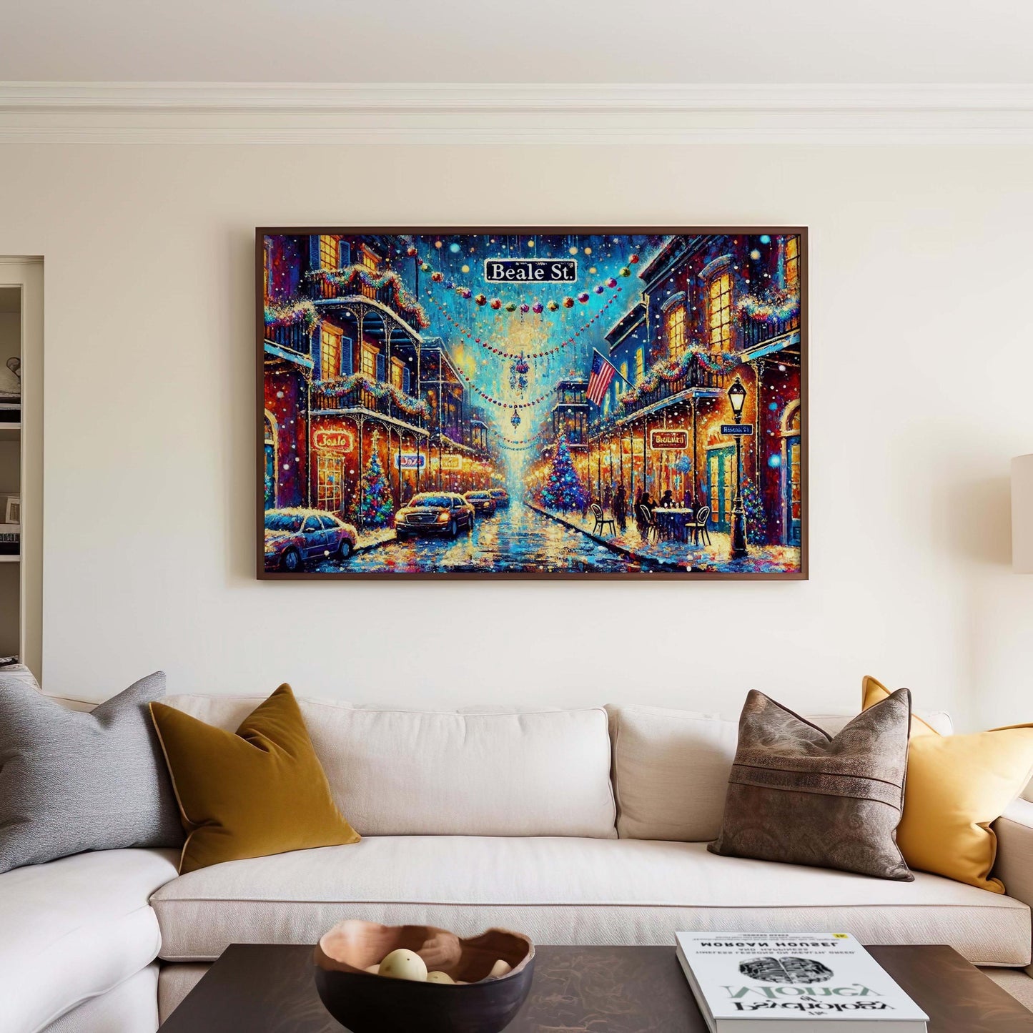 Beale Street Christmas Art Print – Memphis Holiday Wall Decor, Blues Music Winter Scene