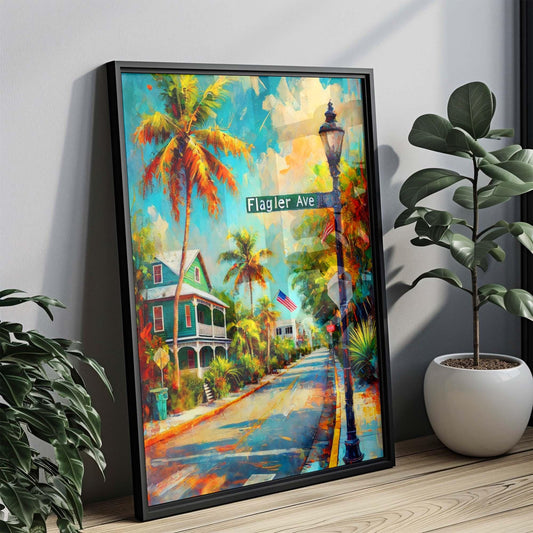 Flagler Ave Print - Key West Wall Art, Florida Travel Poster, Coastal Home Decor, Housewarming & Florida Gift, Vintage Style FL Art