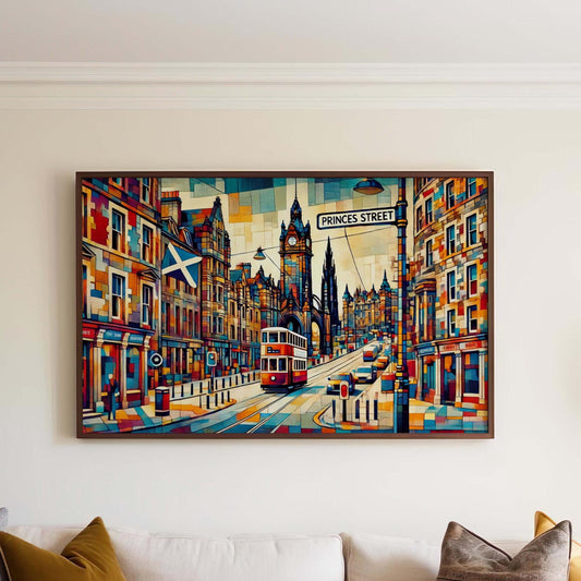 Princes Street Wall Art Print - Edinburgh Travel Poster, Scotland Gift & Home Decor, Housewarming Present, Vintage Style Cityscape Artwork