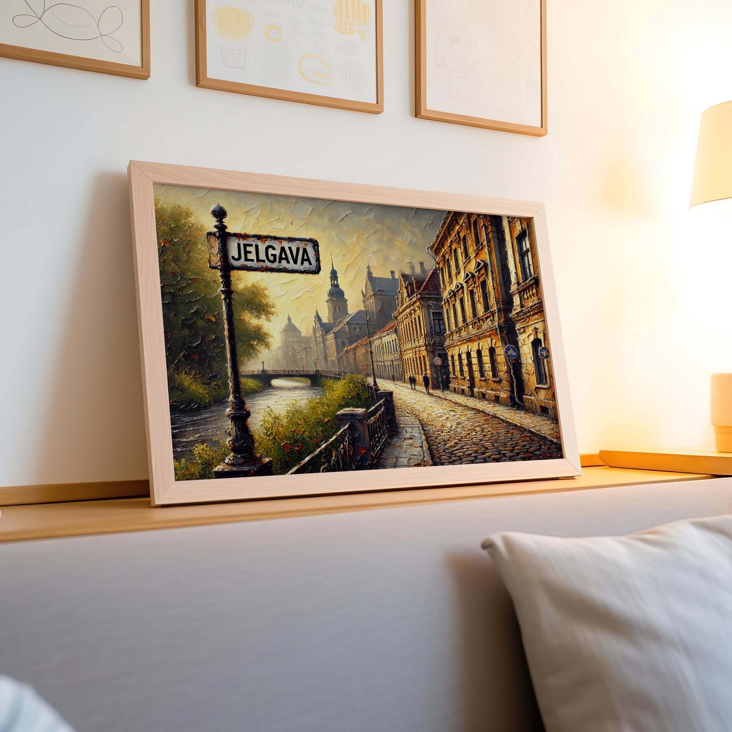 Handmade Jelgava Latvia Cityscape Wall Art: Baltic Travel Souvenir