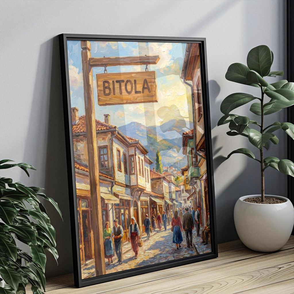 Bitola Oil Painting Art Print: North Macedonia Street Sign Travel Poster