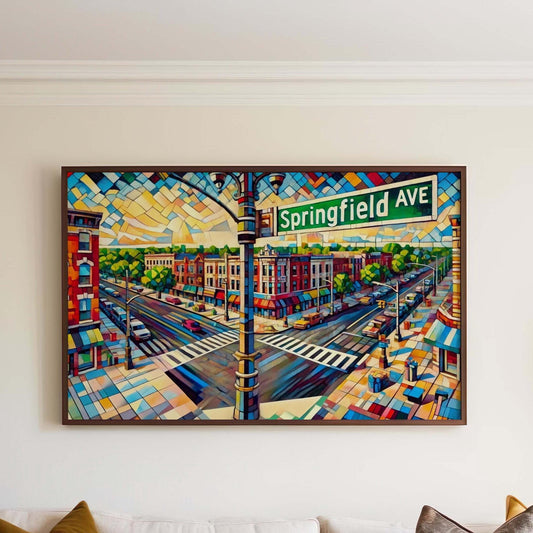 Springfield Ave Wall Art - Newark Cubism Print, Jersey Abstract Travel Poster, Essex County Gift, Modern Housewarming Artwork