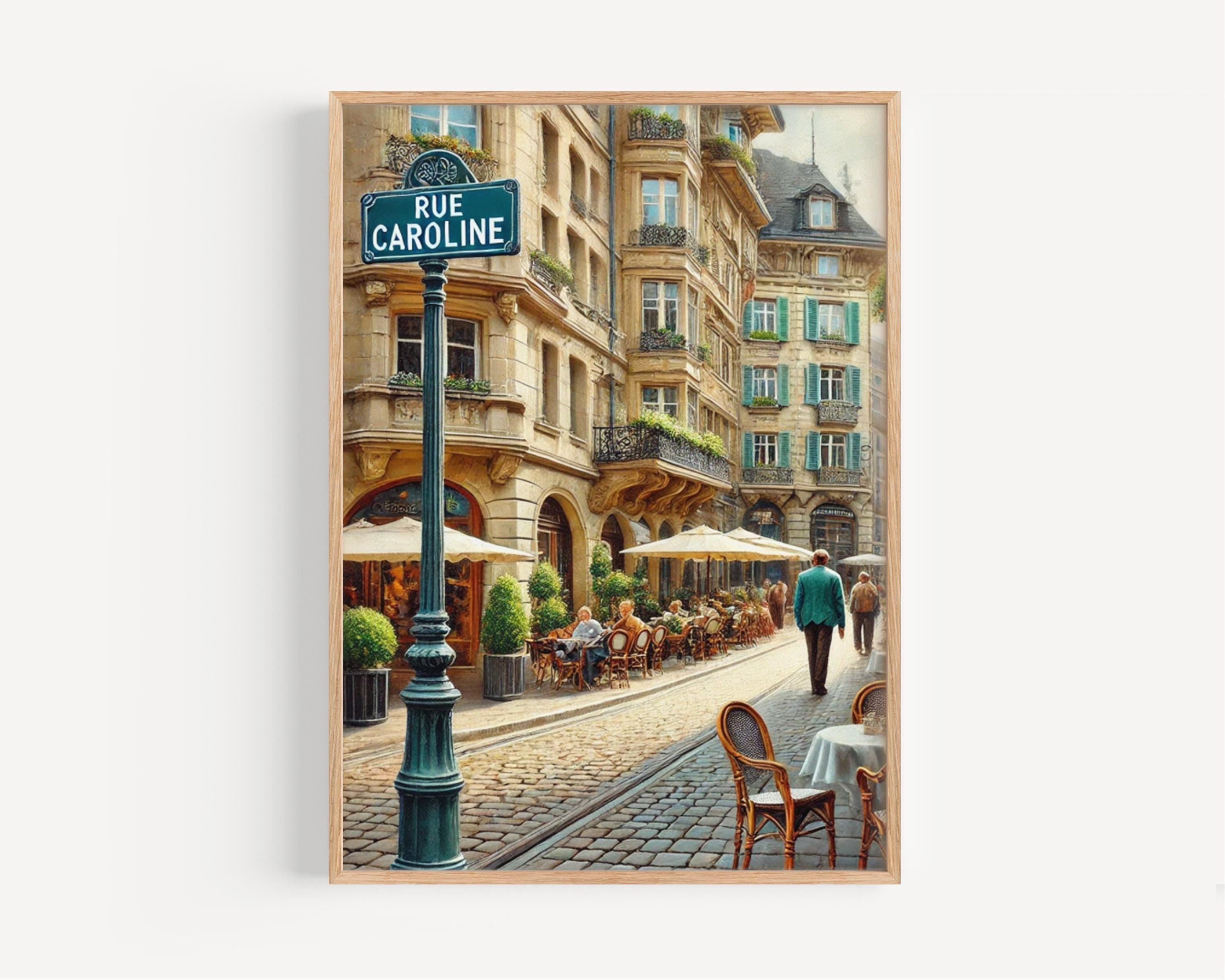 Rue Caroline Wall Art Print – Lausanne Switzerland Travel Poster, Switzerland Gift, Housewarming Decor, Modern European Cityscape Artwork