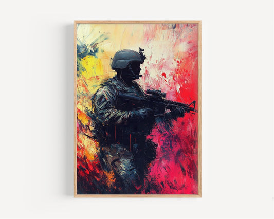 Army Paint Abstract USA Wall Art | Patriotic United States Poster | American Independence Home Decor | Vintage Military Canvas Print