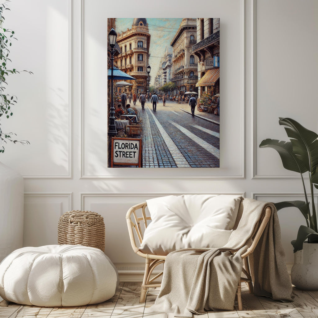 Florida Street Oil Painting Art Print: Buenos Aires Argentina Street Sign Travel Poster