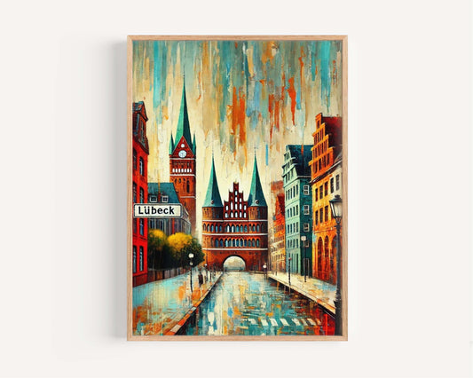 Lübeck Art Wall Print, Germany City Travel Poster, European Artwork, Housewarming Gift, Lübeck Map Decor, German Home Wall Art