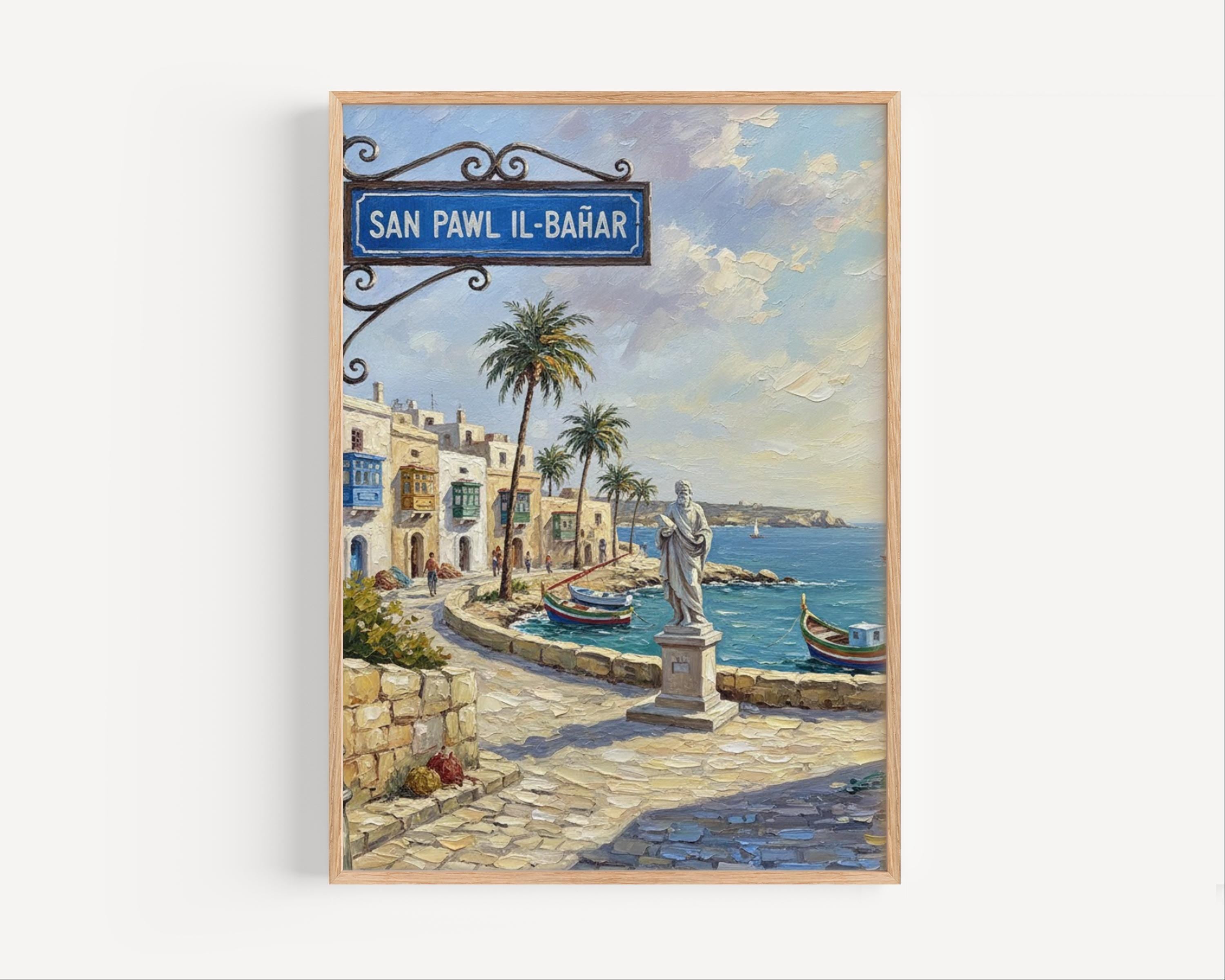 San Pawl il‑Baħar Street Sign Art Print: Malta Seaside Travel Poster