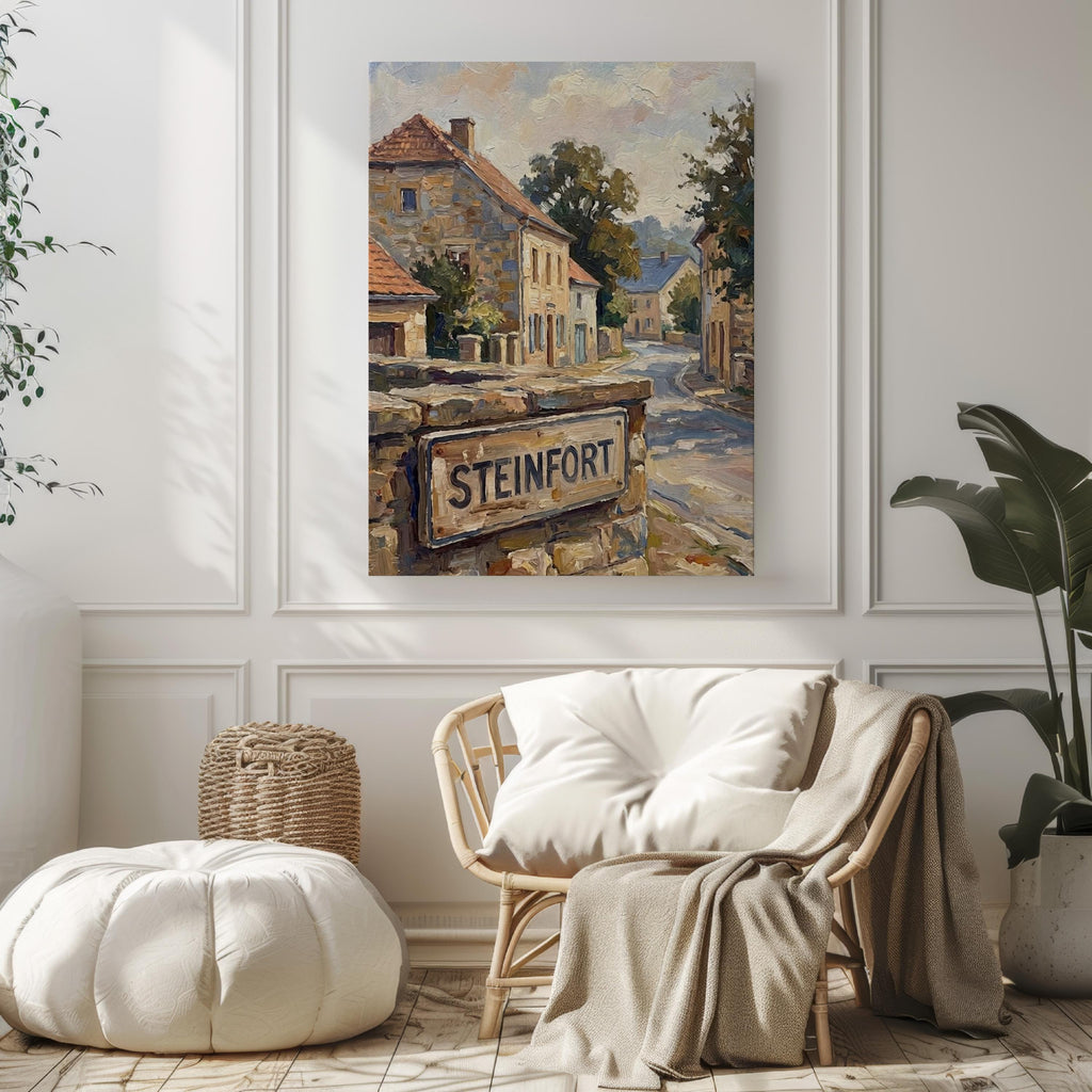 Steinfort Street Oil Painting Art Print: Steinfort Luxembourg Travel Poster
