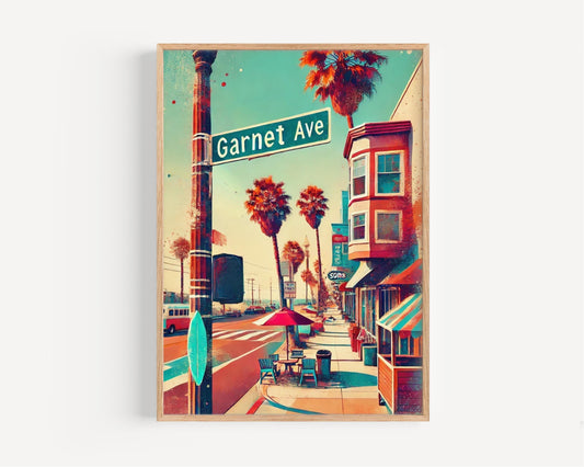 Wall Art Garnet Avenue Print Pacific Beach Travel Poster California Gift Housewarming Coastal Decor