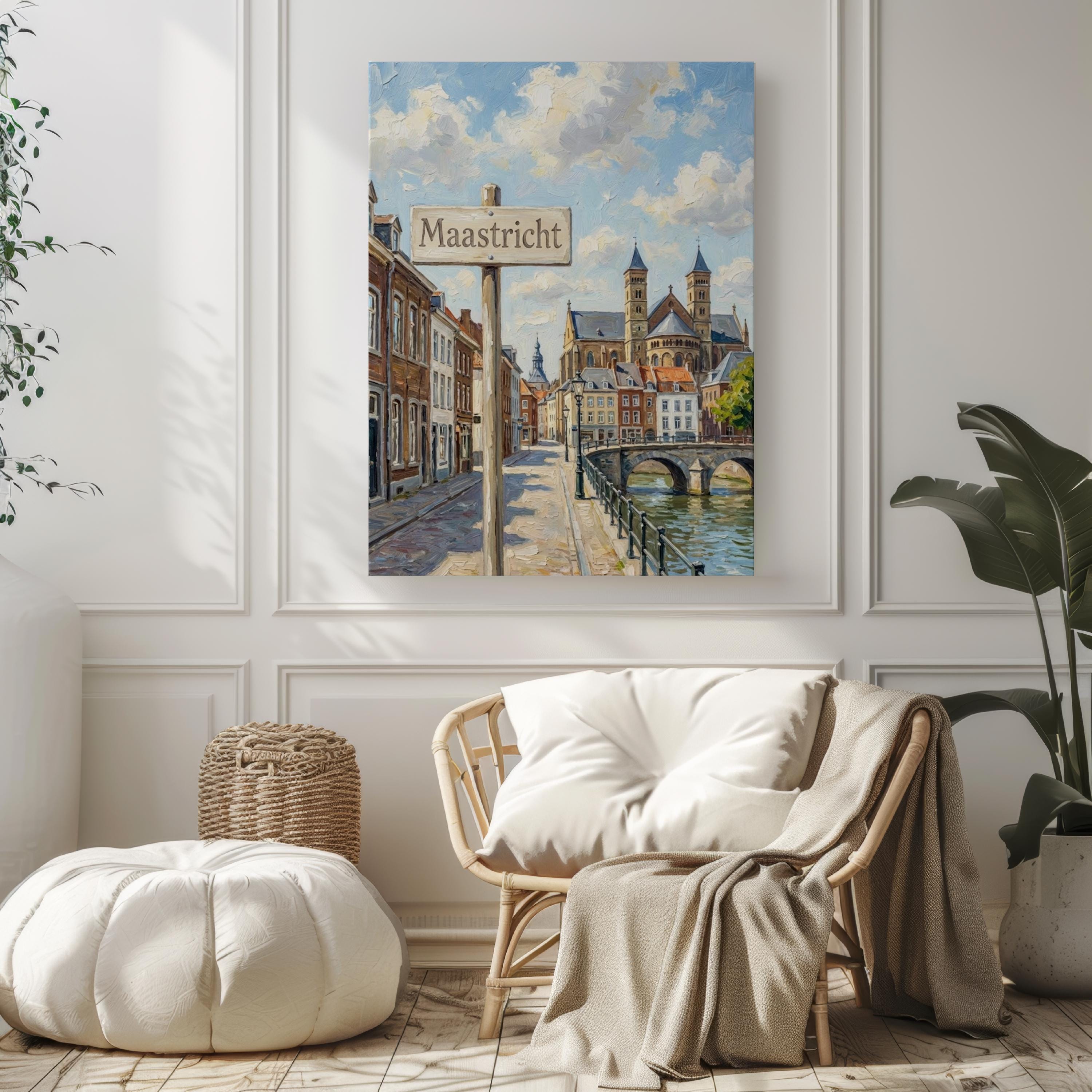 Maastricht Oil Painting Art Print: Netherlands Street Sign Travel Poster